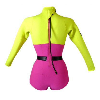 Alooppa Girl Power wetsuit - back image - yellow and purple