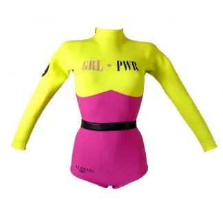 Alooppa Girl Power wetsuit - front image - yellow and purple