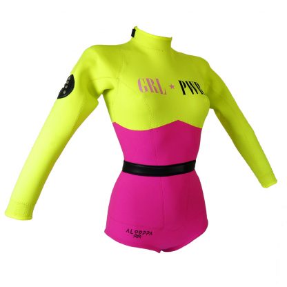 Alooppa Girl Power wetsuit - side image - yellow and purple