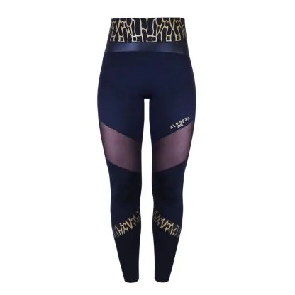 Golden High-Waist Neoprene & Lycra Leggings with Mesh Straps - Image 2