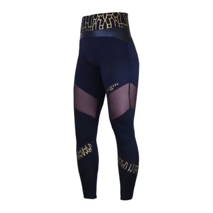 Golden High-Waist Neoprene & Lycra Leggings with Mesh Straps